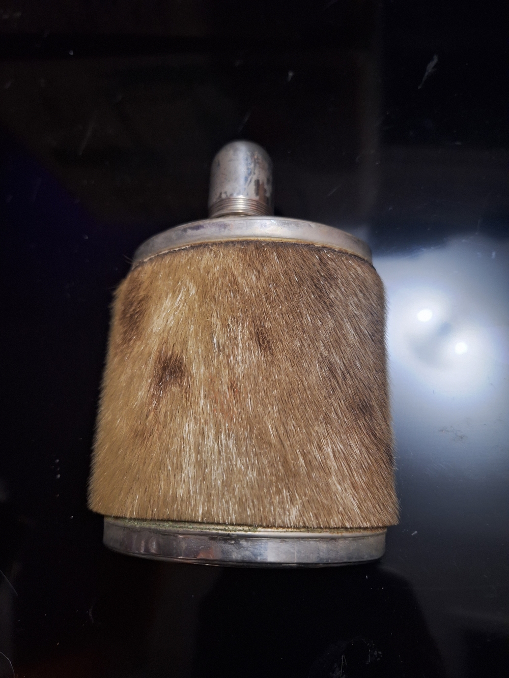 Rare Vintage AHS German Cowhide Pelt Hip Flask - Tin Lined Fur Covered